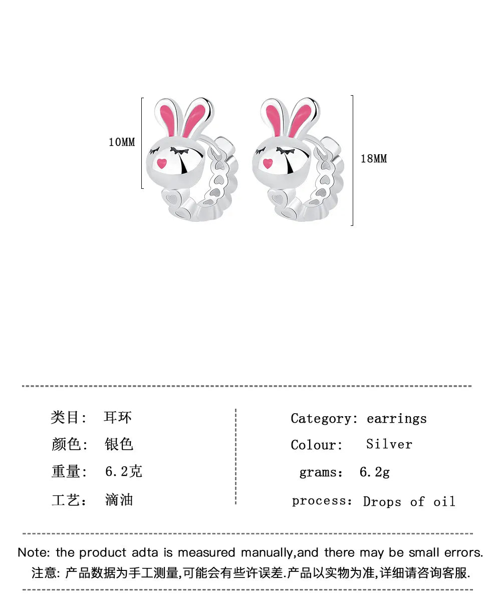 Cute 925 Sterling Silver Rabbit Hoop Earrings for Everyday Wear - Charming Jewelry for Girls, Teens, and Women, Anti-Allergic Delight! - Kids Jewellery Shop