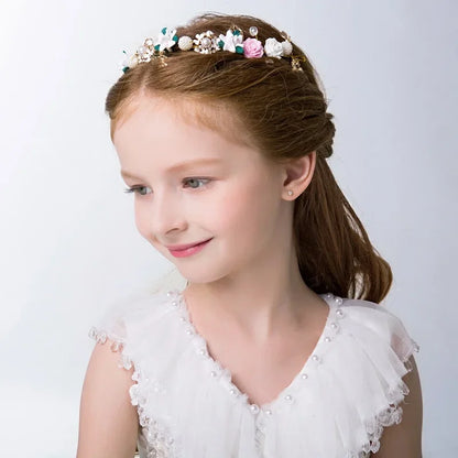 Crystal Pearl Flower Garland Headband for Girls – Elegant Communion & Baptism Headpiece | Flower Girl and Special Occasion Hair Accessory