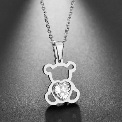 🐻 Cartoon Bear Crystal Pendant Necklace – Retro Fashion Jewelry for Boys & Girls | Cute Kids Gift 🎁 | Vintage Aesthetic Charm ✨