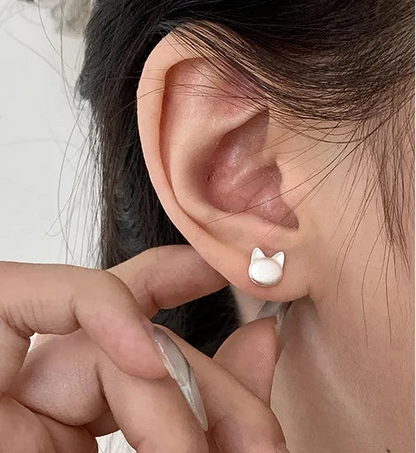 Cute Frosted Cat Stud Earrings | 925 Sterling Silver Hypoallergenic Earrings for Girls!
