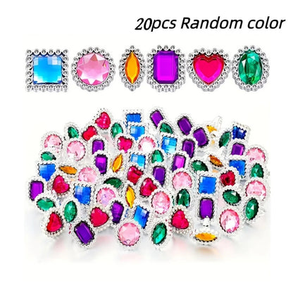 Colourful Rhinestone & Gemstone Adjustable Ring for Kids | Sparkly Dress-Up & Role-Play Jewellery | Girls Pretend Ring!