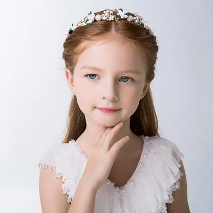 Crystal Pearl Flower Garland Headband for Girls – Elegant Communion & Baptism Headpiece | Flower Girl and Special Occasion Hair Accessory