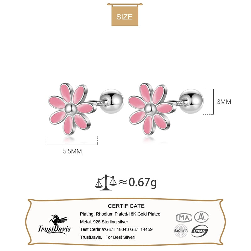 Blooms of Elegance: Real 925 Sterling Silver Sweet Glaze Flower Screw Stud Earrings - Fine Jewelry for Girls, Teens, and Women! - Kids Jewellery Shop