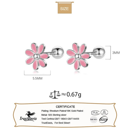 Blooms of Elegance: Real 925 Sterling Silver Sweet Glaze Flower Screw Stud Earrings - Fine Jewelry for Girls, Teens, and Women! - Kids Jewellery Shop