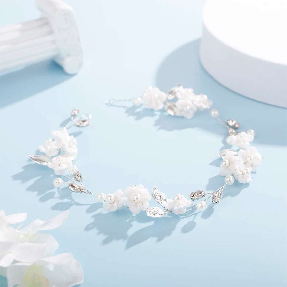 Handmade Floral Rhinestone and Pearl Communion Headpiece | Flower Girl, Baptism & Bridesmaid Hair Accessory