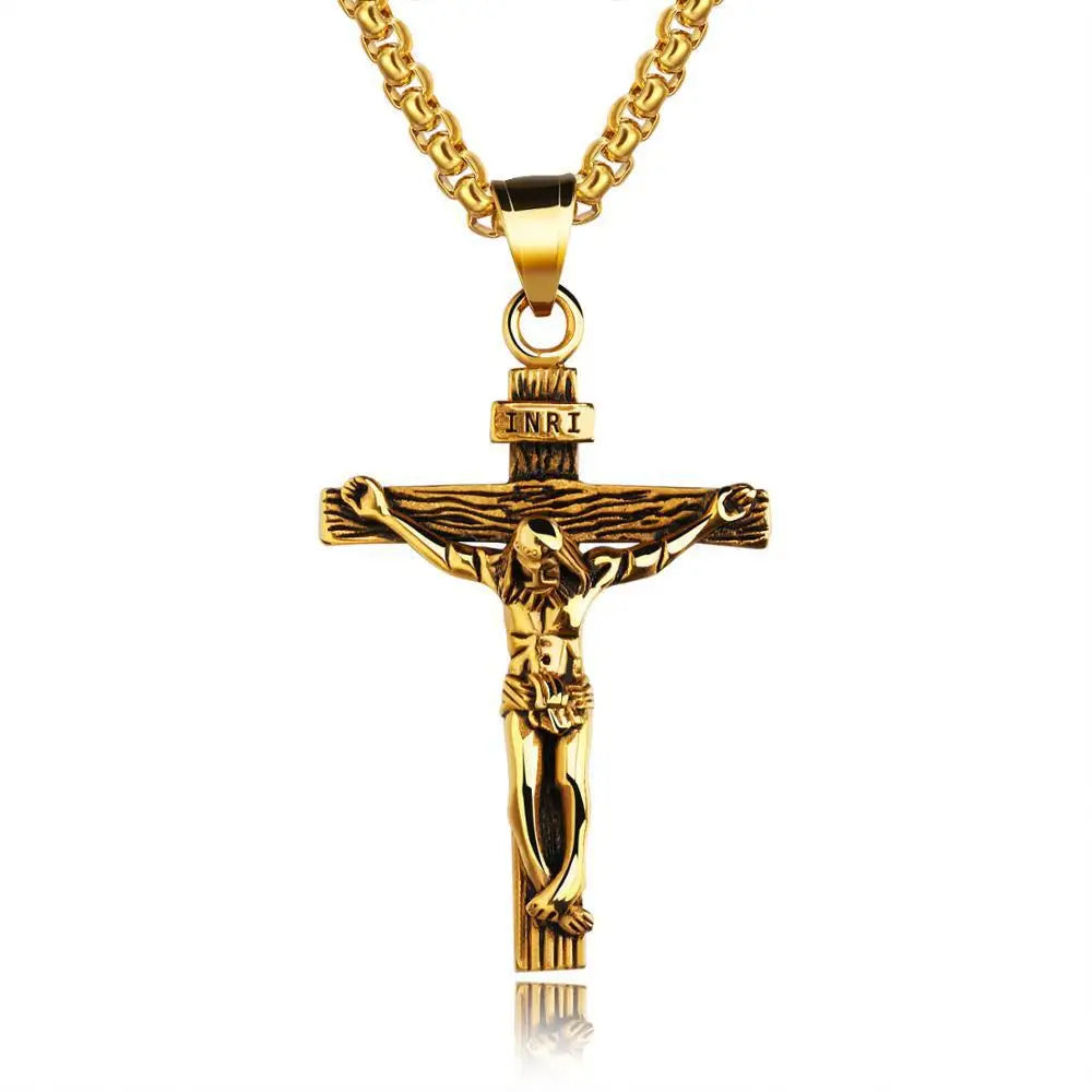 Trendy 18K Gold Plated Crucifix Cross Pendant Necklace for Boys & Girls | Religious Jewellery Gift for Kids