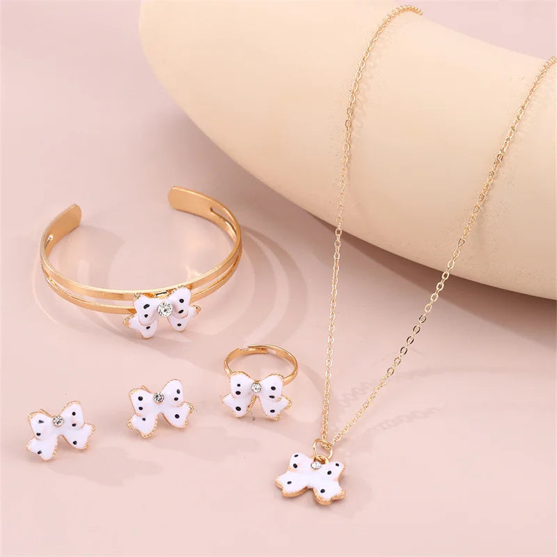 5-Piece Bow Jewellery Set for Girls | Necklace, Bracelet, Ring & Earrings | Cute Minimalist Kids Jewellery Gift!