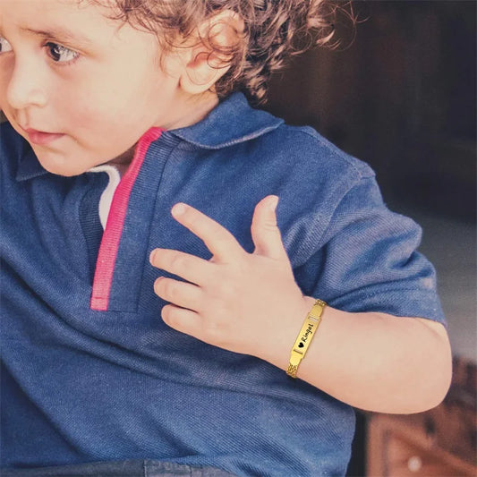 Personalized Baby ID Bracelet – Custom Engraved Name & Date | Gold Plated Stainless Steel Bracelet for Little Boys & Girls | Keepsake Gift!