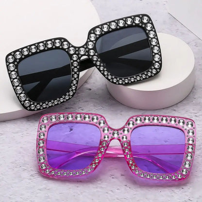 🌈 Sparkling Princess Kids Sunglasses – Oversized Rhinestone Shades with UV400 Protection | Colorful Square Sunglasses for Girls!