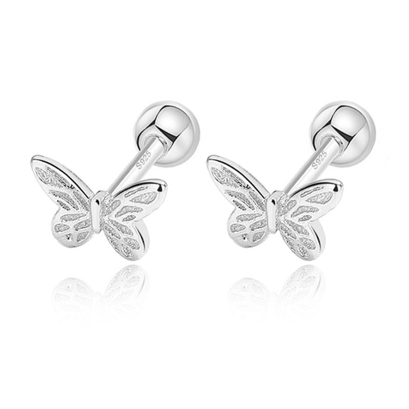 Whimsical 925 Sterling Silver Butterfly/Bear Stud Earrings: Fine Fashion for Girls!