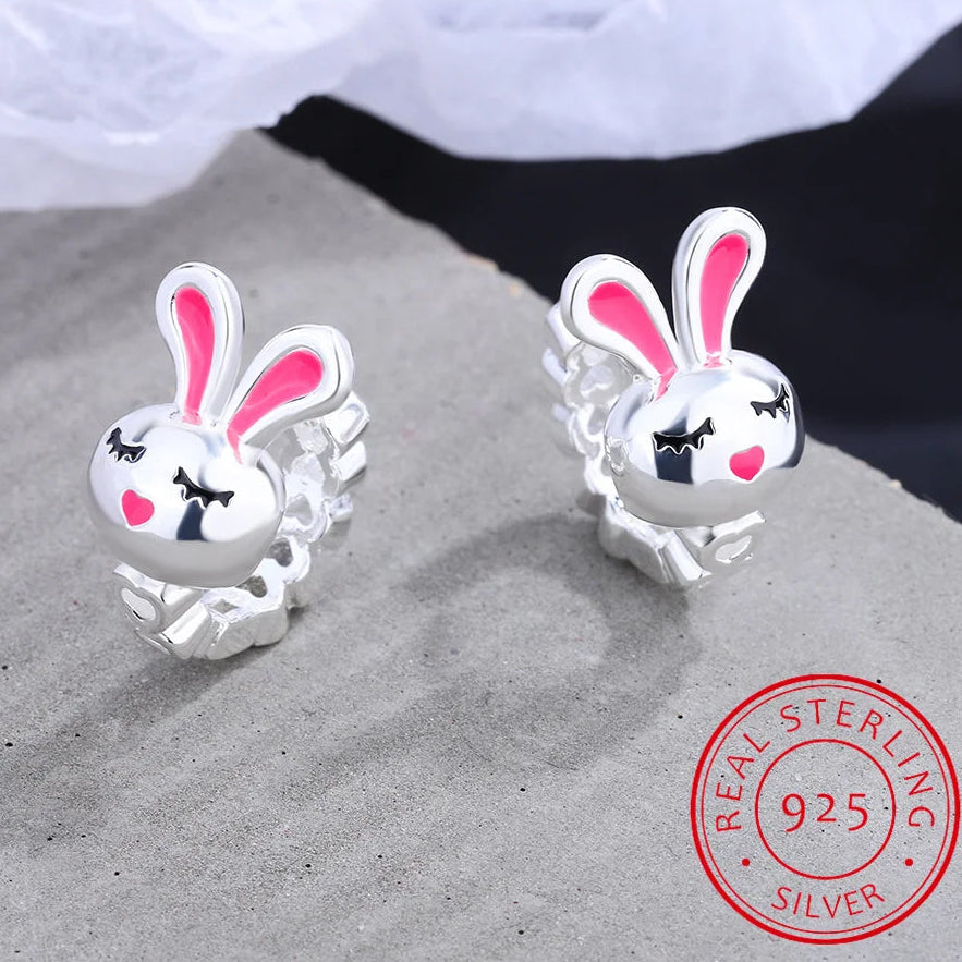 Baby Princess 925 Sterling Silver Heart & Rabbit Hoop Earrings – Cute Huggie Ear Buckles for Girls, Teens & Women!