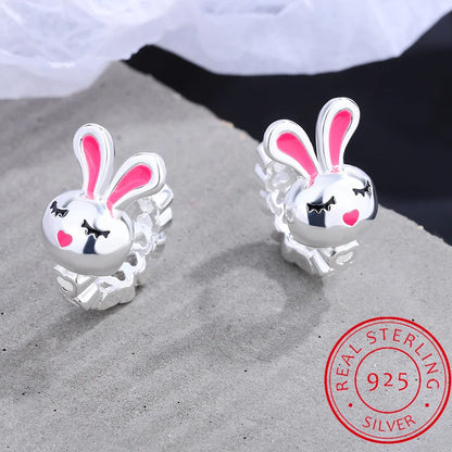 Baby Princess 925 Sterling Silver Heart & Rabbit Hoop Earrings – Cute Huggie Ear Buckles for Girls, Teens & Women!