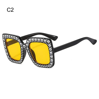 🌈 Sparkling Princess Kids Sunglasses – Oversized Rhinestone Shades with UV400 Protection | Colorful Square Sunglasses for Girls!
