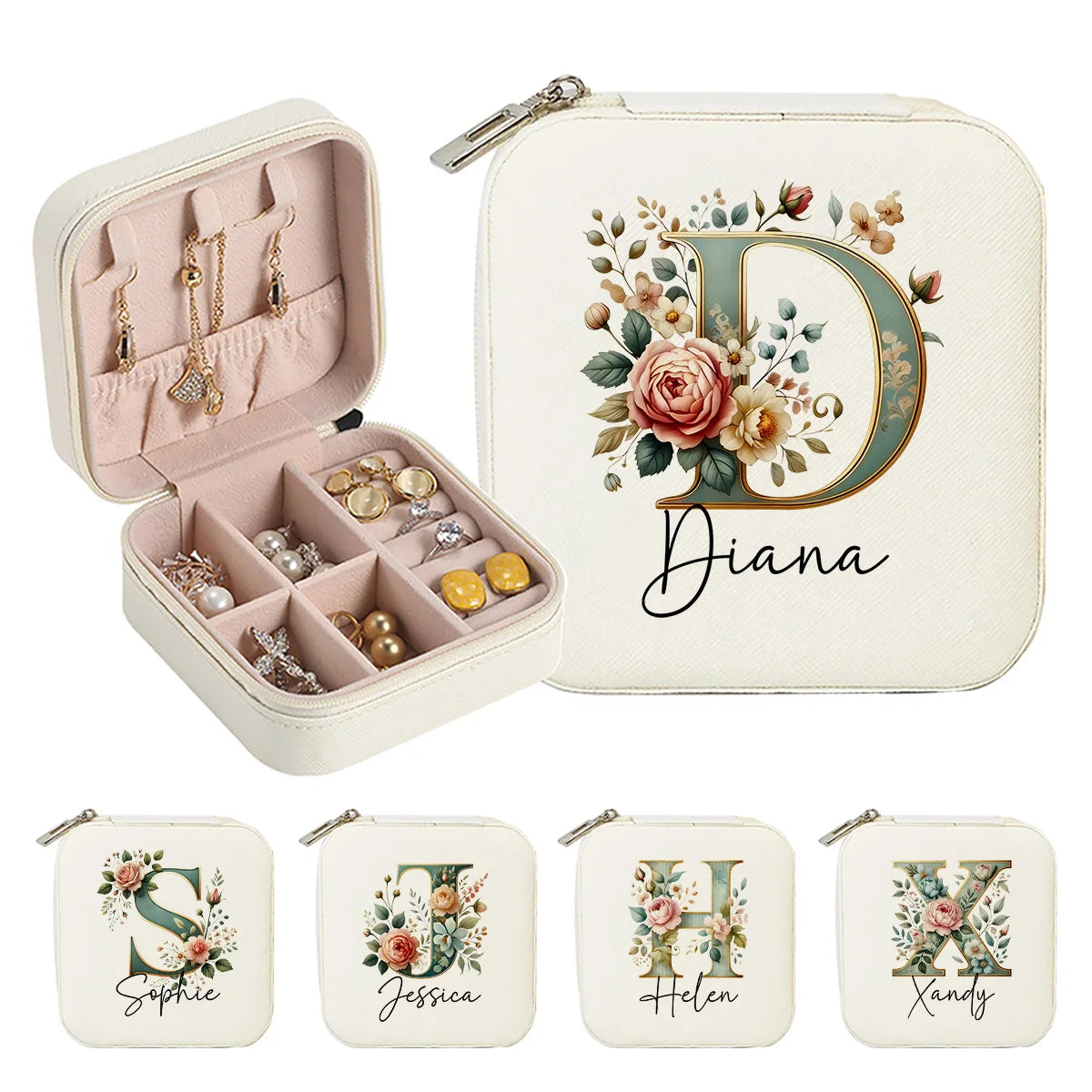 Personalised Initial Letter Jewellery Box | Portable Zipper Travel Jewellery Case | Custom Gift for Girls, Bridesmaids & Birthdays!