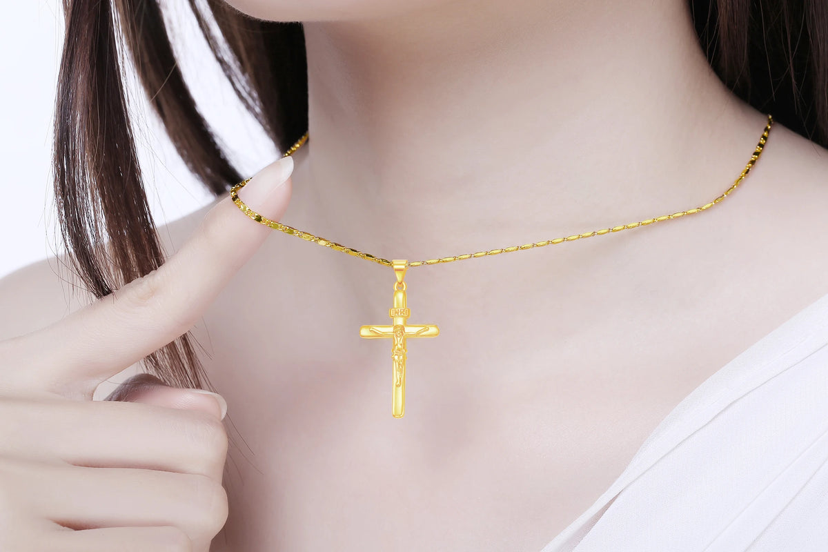 24K Gold Plated Cross Pendant Necklace for Girls & Boys | Religious Baptism & Confirmation Jewellery Gift!