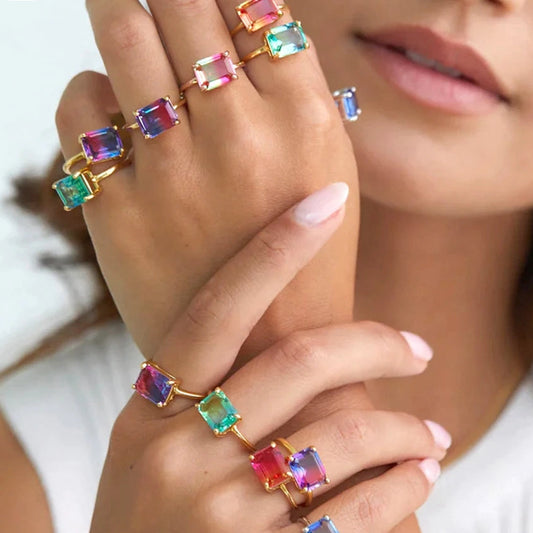 Adjustable Crystal Gold Ring for Teen Girls | Simple Fashion Party Jewellery | Elegant Gift for Girls!