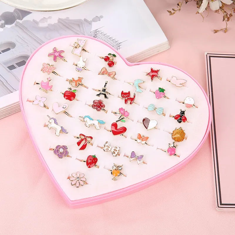 Cute Adornments: 12/36pcs Adjustable Girls' Crystal Rings - Whimsical Fun for the Perfect Birthday Gift! - Kids Jewellery Shop