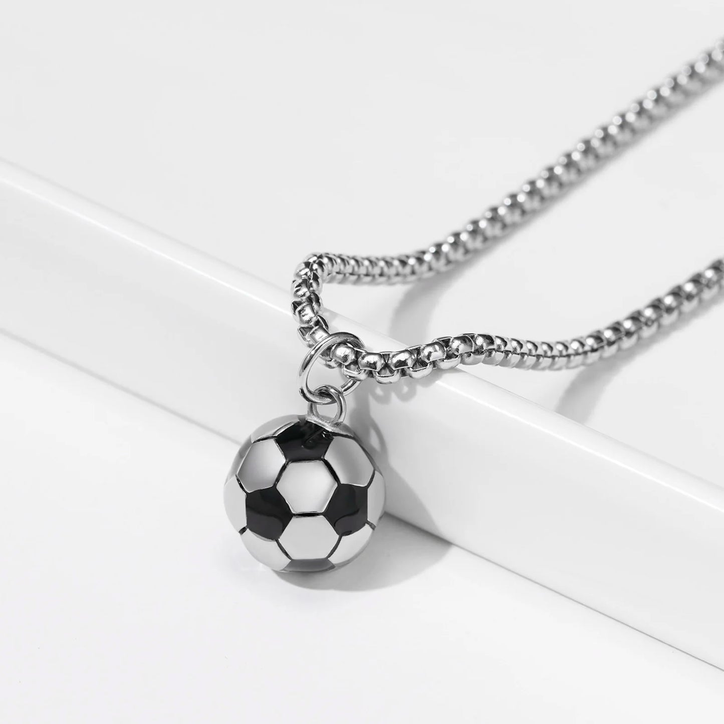 Solid Stainless Steel 3D Football Pendant Necklace for Boys | Soccer Sports Jewellery Birthday Gift!
