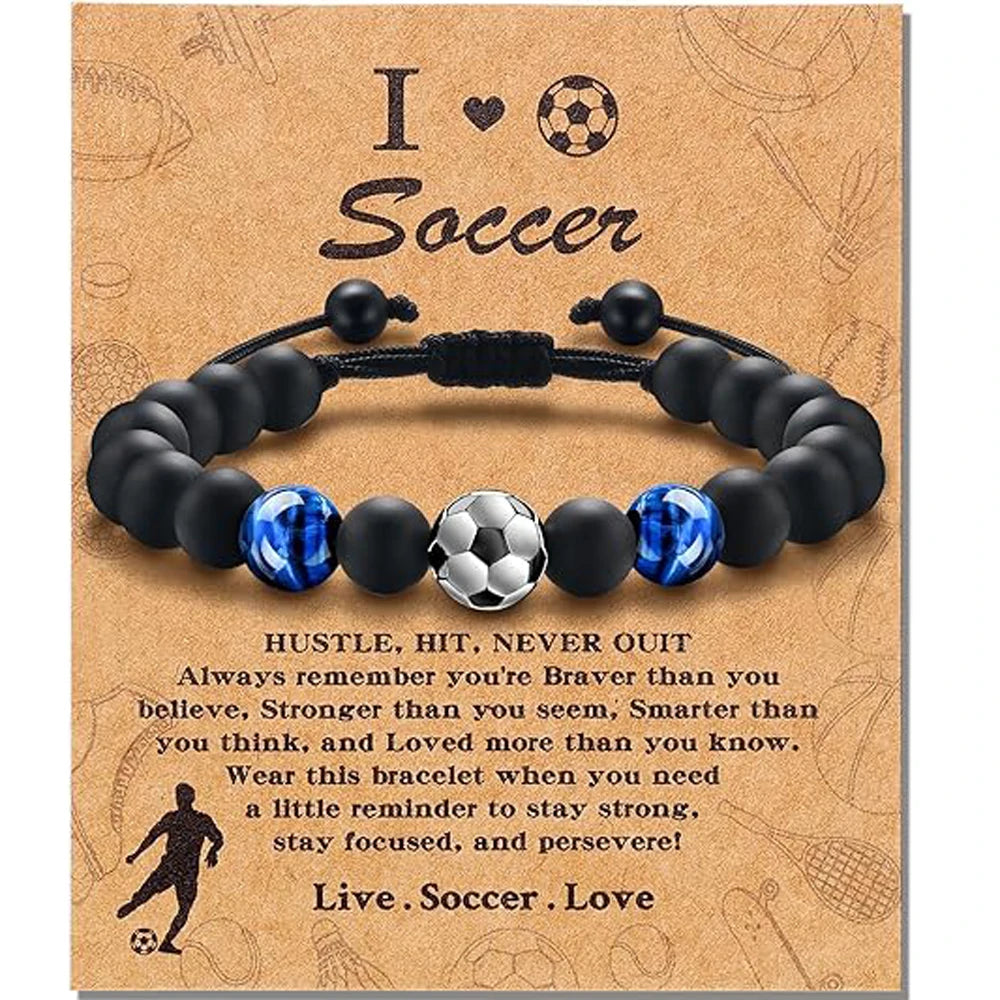Soccer Bracelet Gift for Teen Boys – Tiger Eye Beaded Bracelet, Sporty Casual Jewellery for Son & Grandson | Birthday & Graduation Gift!