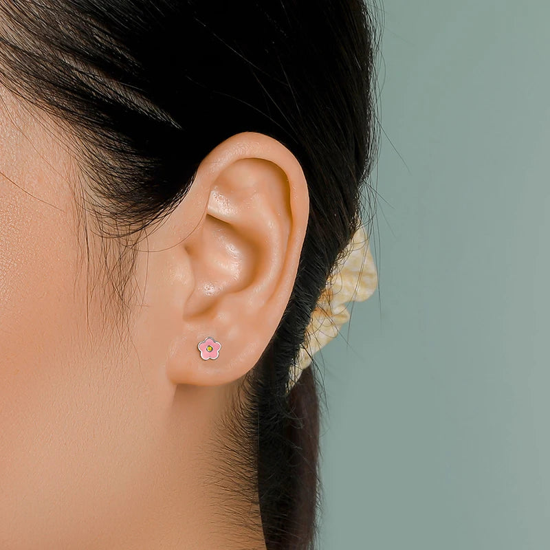 Elegant Blossoms: Real 925 Sterling Silver Glaze Flower Stud Earrings!