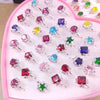 36Pcs/Box Sparkling Princess Girls Crystal Flower Alloy Finger Rings: Perfect Child Jewelry Gift!