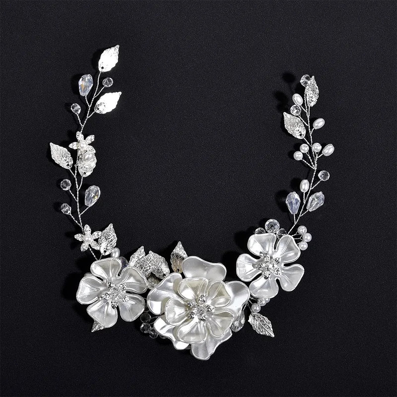 Girls Crystal Baptism Headband – Pearl Beaded Flower Confirmation Hair Band, Elegant Flower Girl Headpiece & Special Occasion Hair Jewellery