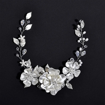 Girls Crystal Baptism Headband – Pearl Beaded Flower Confirmation Hair Band, Elegant Flower Girl Headpiece & Special Occasion Hair Jewellery