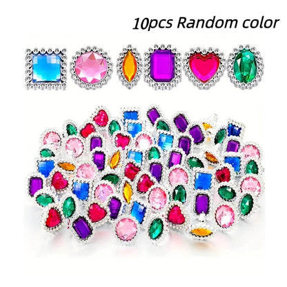 Colourful Rhinestone & Gemstone Adjustable Ring for Kids | Sparkly Dress-Up & Role-Play Jewellery | Girls Pretend Ring!