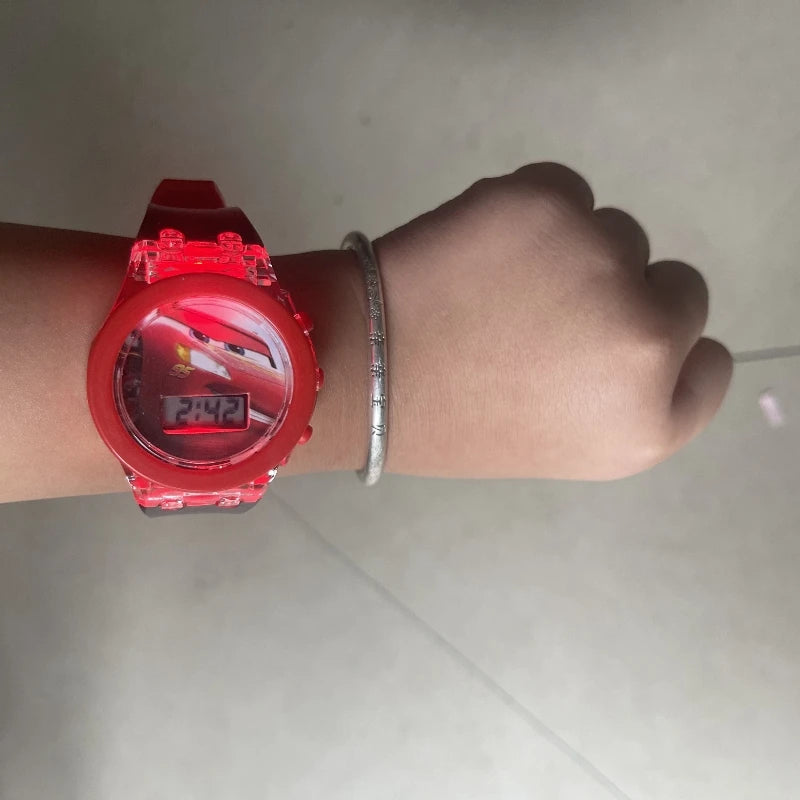 Lightning McQueen Luminous Electronic Kids Quartz Watch – LED Light Cartoon Wristwatch | Boys Sports Watch Gift!