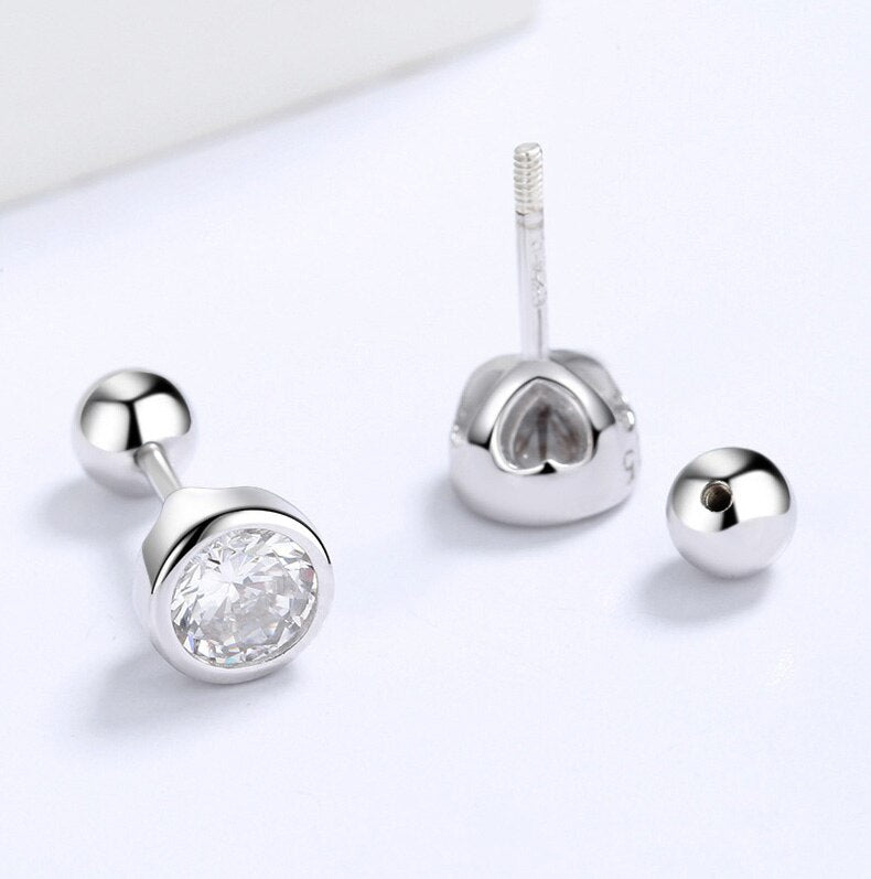 Eternal Sparkle: Real 925 Sterling Silver Round CZ Stud Earrings - Fine Jewelry for Girls!