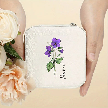 Personalised Birth Flower Jewellery Box with Name | Travel Jewellery Organiser | Birthday Gift for Girls & Women!