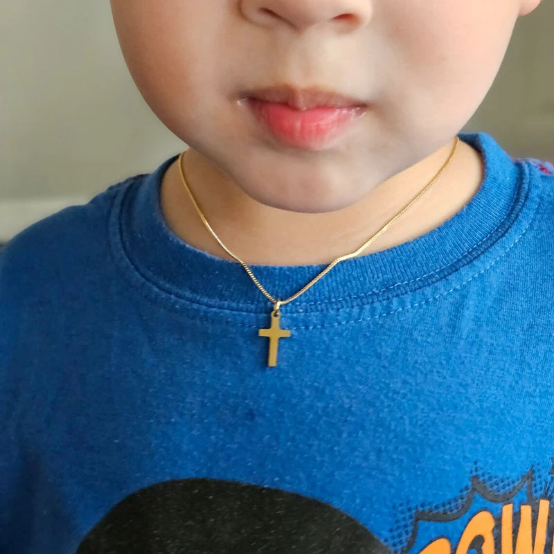 Personalised Gold Plated Cross Necklace for Kids – Custom Engraved Name Necklace for Boys & Girls | Christening, Baptism & Communion Gift.