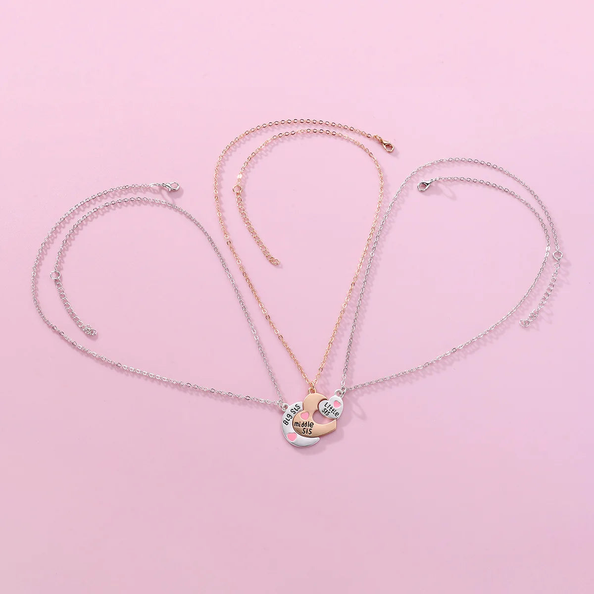 3-Piece Split Heart Sister Necklace Set – Big Sis, Middle Sis & Little Sis Pendant Necklaces | BFF Friendship Jewellery Gift!