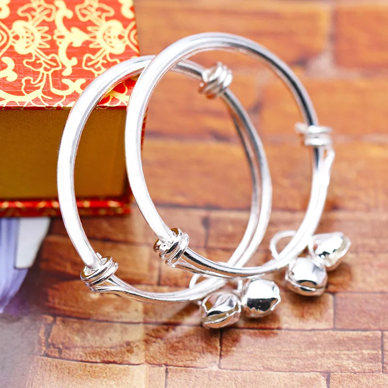 2 Pcs Smooth Bell Charm Baby Bracelet – Boys & Girls Kids Jewellery, Infant Baptism Gift, First Birthday Present