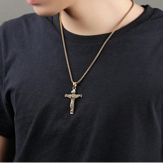 Trendy 18K Gold Plated Crucifix Cross Pendant Necklace for Boys & Girls | Religious Jewellery Gift for Kids