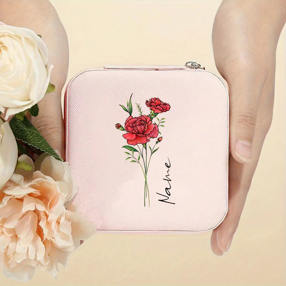 Personalised Birth Flower Jewellery Box with Name | Travel Jewellery Organiser | Birthday Gift for Girls & Women!