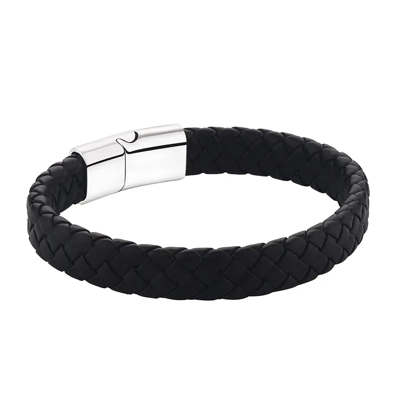 Boys Braided Black Leather Bracelet – Stylish Magnetic Metal Clasp Wristband | Cool Fashion Jewellery for Kids & Teens!