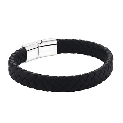 Boys Braided Black Leather Bracelet – Stylish Magnetic Metal Clasp Wristband | Cool Fashion Jewellery for Kids & Teens!