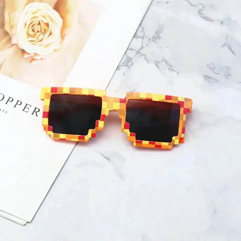 Kids Funny Pixel Sunglasses – Square Mosaic Cosplay Action Game Toy Glasses for Children!