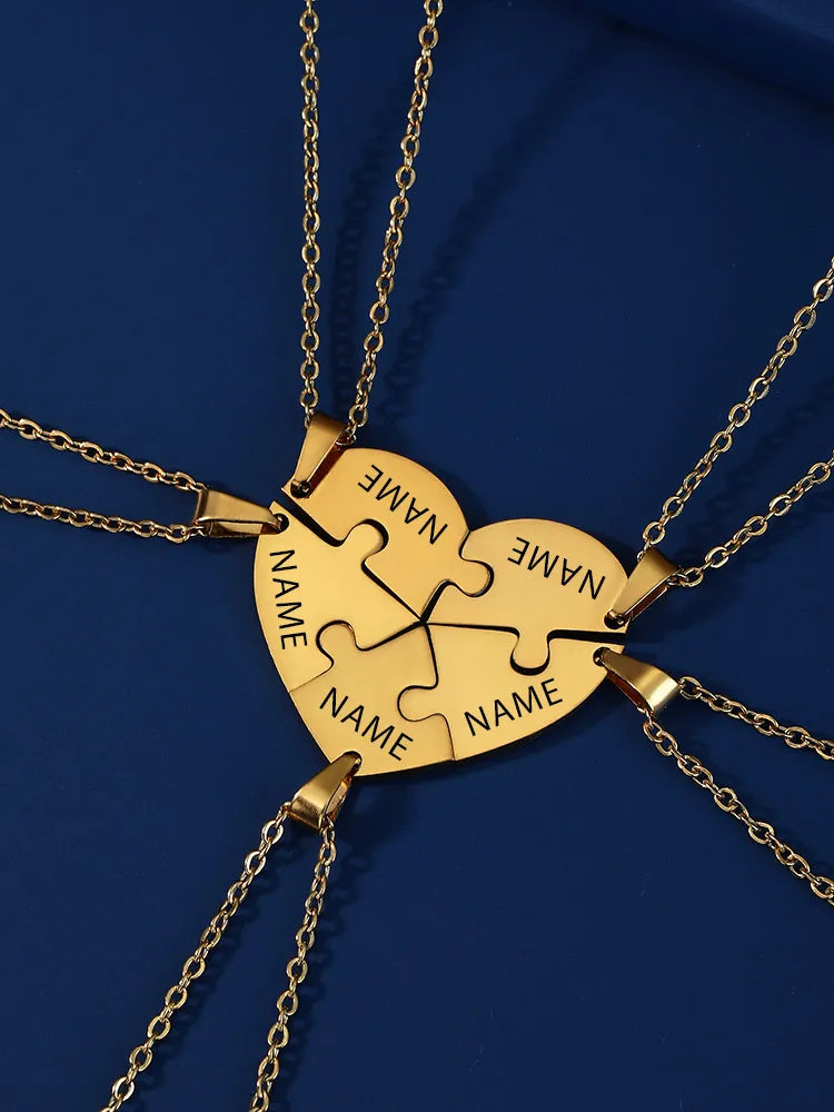 Personalized Heart Puzzle Necklace: Engraved Names Split Heart Pendant! - Kids Jewellery Shop