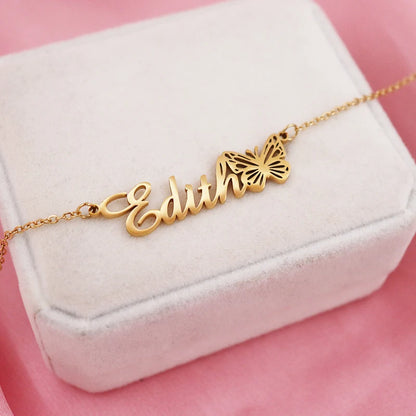 Personalised Name Necklace with Birth Month Butterfly | Custom Stainless Steel Choker | BFF Jewellery Gift!