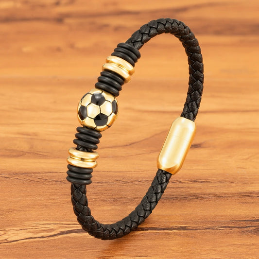 Score Big with Our Hand-Woven Leather Football Bracelet for Boys!
