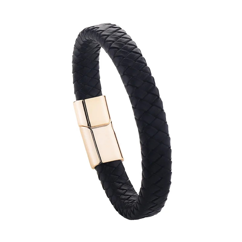 Boys Braided Black Leather Bracelet – Stylish Magnetic Metal Clasp Wristband | Cool Fashion Jewellery for Kids & Teens!
