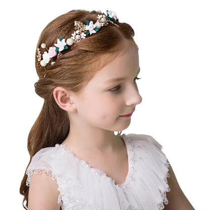 Crystal Pearl Flower Garland Headband for Girls – Elegant Communion & Baptism Headpiece | Flower Girl and Special Occasion Hair Accessory