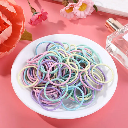 100Pcs Girls Elastic Hair Bands | 3cm Basic Rubber Hair Ties | Kids Ponytail Bands & Everyday Hair Accessories!