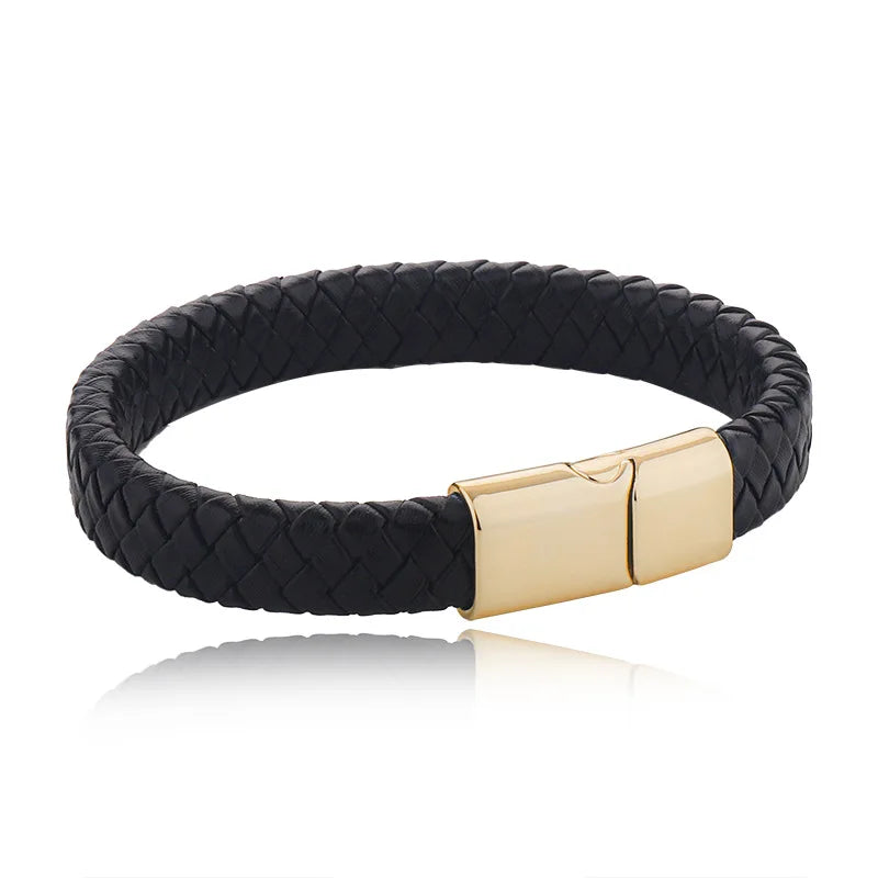 Boys Braided Black Leather Bracelet – Stylish Magnetic Metal Clasp Wristband | Cool Fashion Jewellery for Kids & Teens!