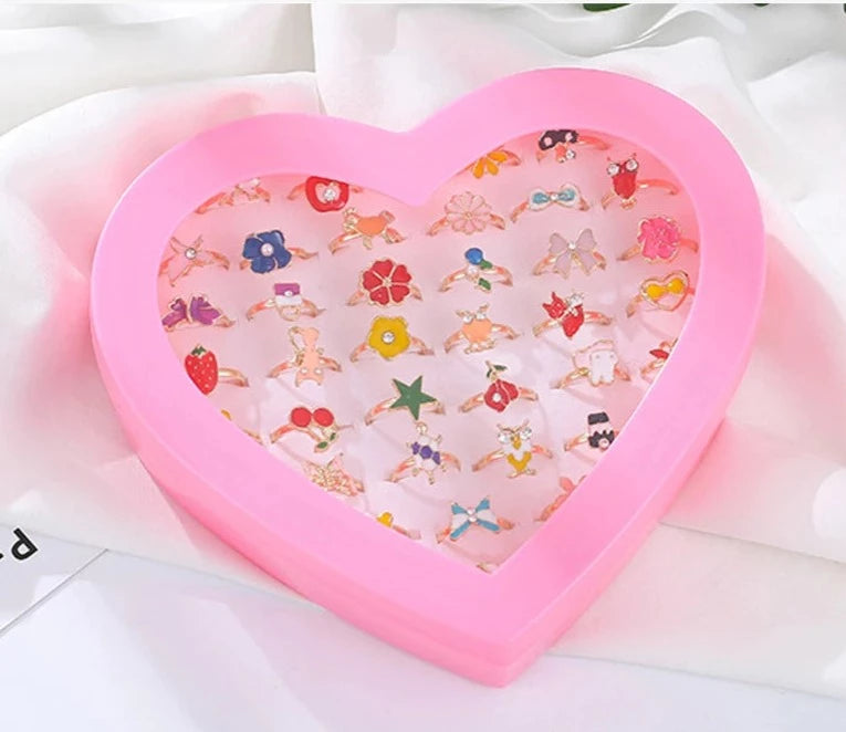 Cute Adornments: 12/36pcs Adjustable Girls' Crystal Rings - Whimsical Fun for the Perfect Birthday Gift! - Kids Jewellery Shop