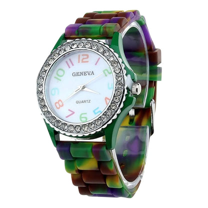 Girls’ Camouflage Bling Quartz Watch| Cool Casual Silicone Wristwatch for Teens & Kids