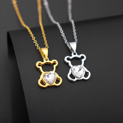 🐻 Cartoon Bear Crystal Pendant Necklace – Retro Fashion Jewelry for Boys & Girls | Cute Kids Gift 🎁 | Vintage Aesthetic Charm ✨