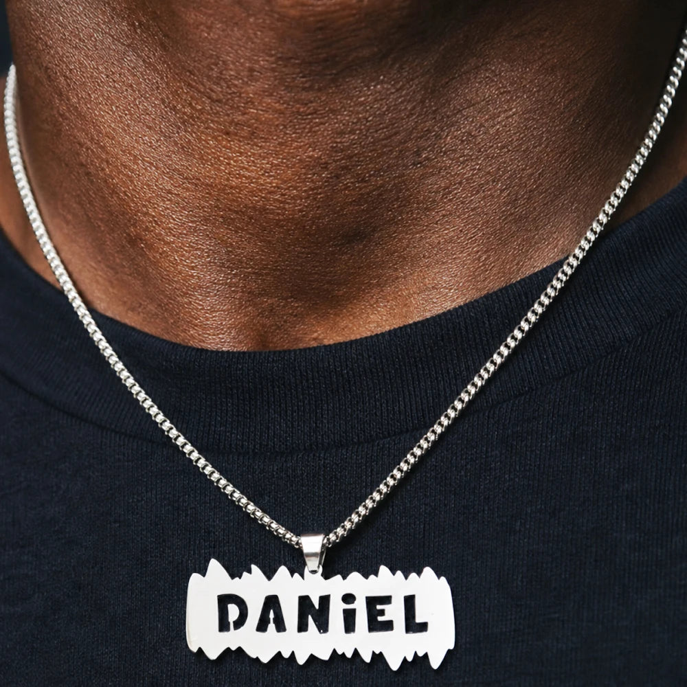 Personalised Stainless Steel Nameplate Necklace | Hip-Hop Jewellery for Boys | Birthday Gift!